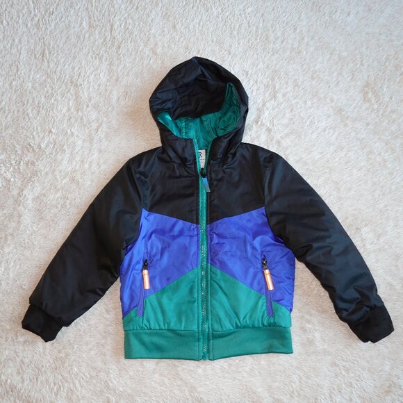 Boys Size XS 4/5 Reversible Champion Hoodie, Black, Blue, Green Color Block Coat - Picture 1 of 5